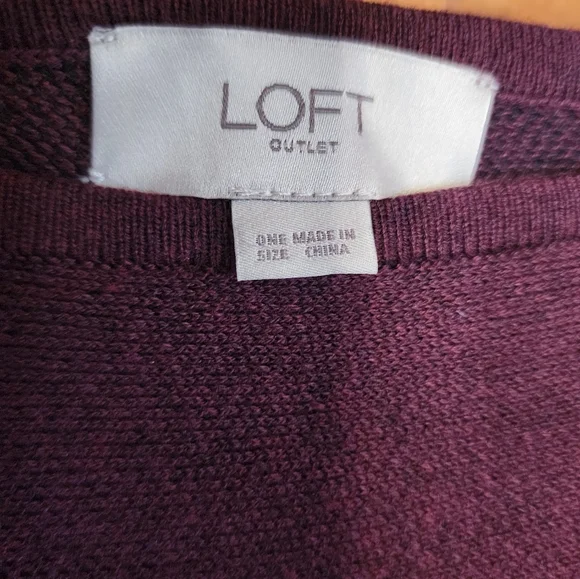 LOFT Knit Sweater Poncho with side Buttons Burgundy One Size - Picture 3 of 5